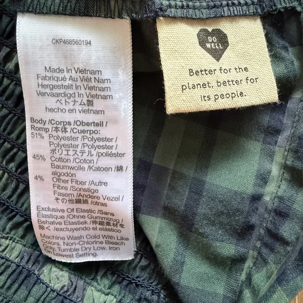 Madewell‎ Green Plaid Puff-Sleeve Square Neck Smocked Crop Top Medium Preppy